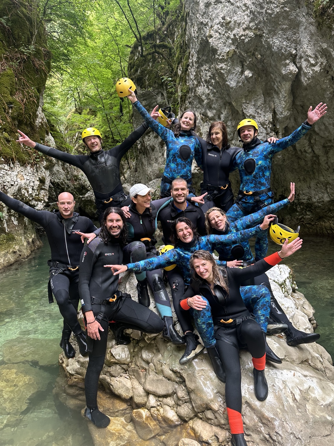 Canyoning group beside a stream